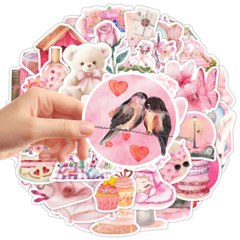 50PCS Pink Aesthetic Stickers for Girl Cute Pink Vinyl Waterproof Decals Decor for Scrapbook Mobile Phone Computer Skateboard