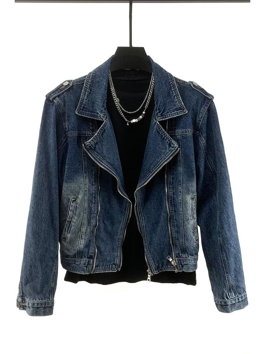 

2024 Модные унисекс-куртки из японского ретро-денима с потертостями — свободный уличный стиль, повседневный и универсальный L