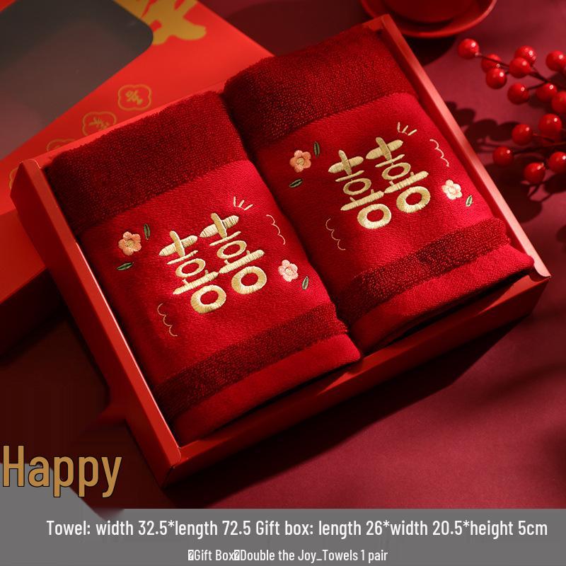 Red Wedding Towel Pair - Bride's Favors, Gift Boxed, Ideal for Dowry