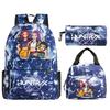 Primary and secondary school students schoolbag three-piece set, animation cartoon personalized printing backpack, casual pencil bag, meal bag