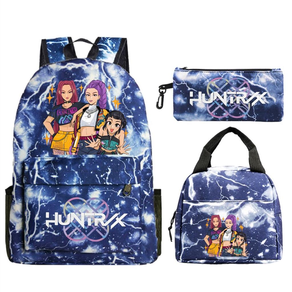 Primary and secondary school students schoolbag three-piece set, animation cartoon personalized printing backpack, casual pencil bag, meal bag
