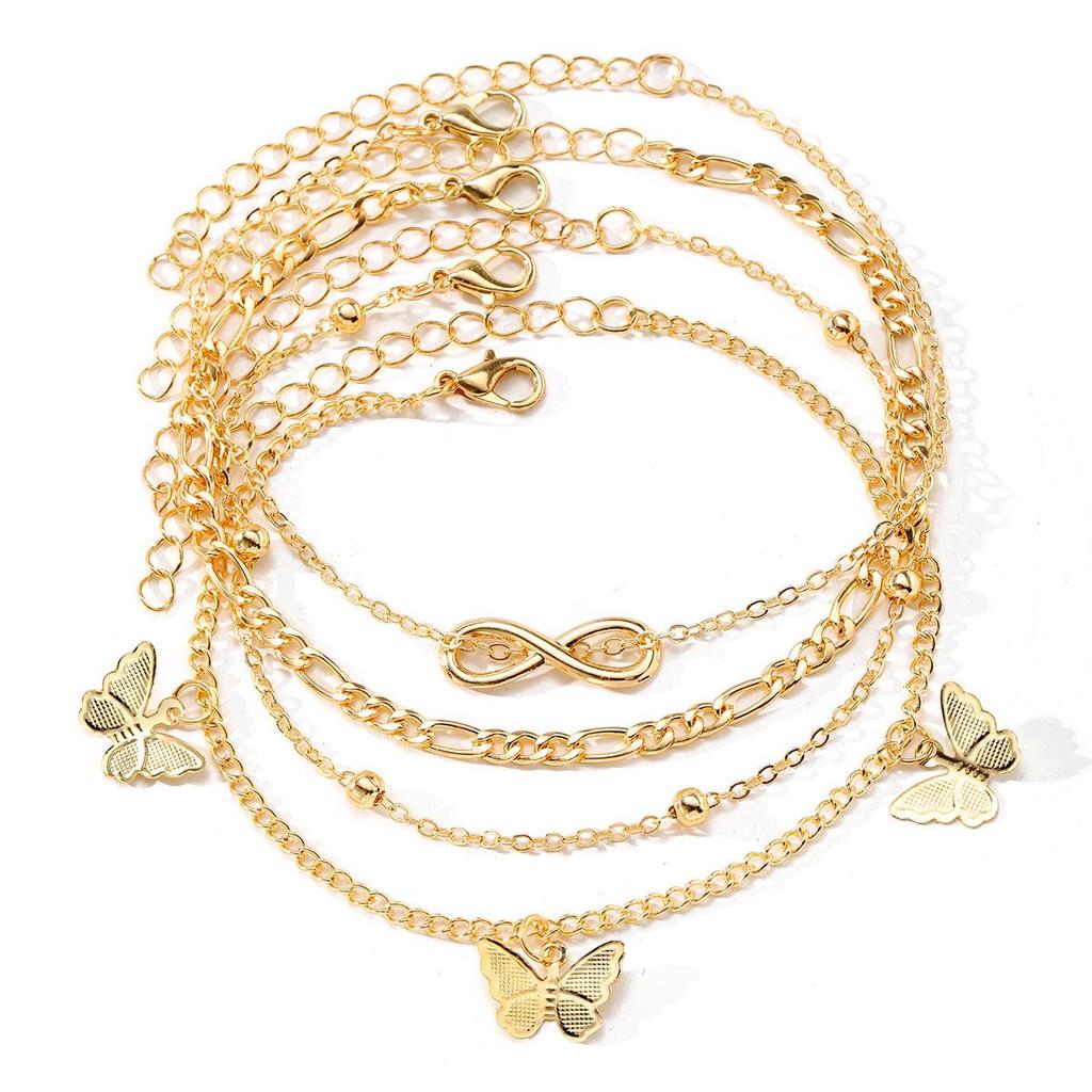 Retro Multi-layer Butterfly & Star Fishbone Women's Tassel Anklet Set