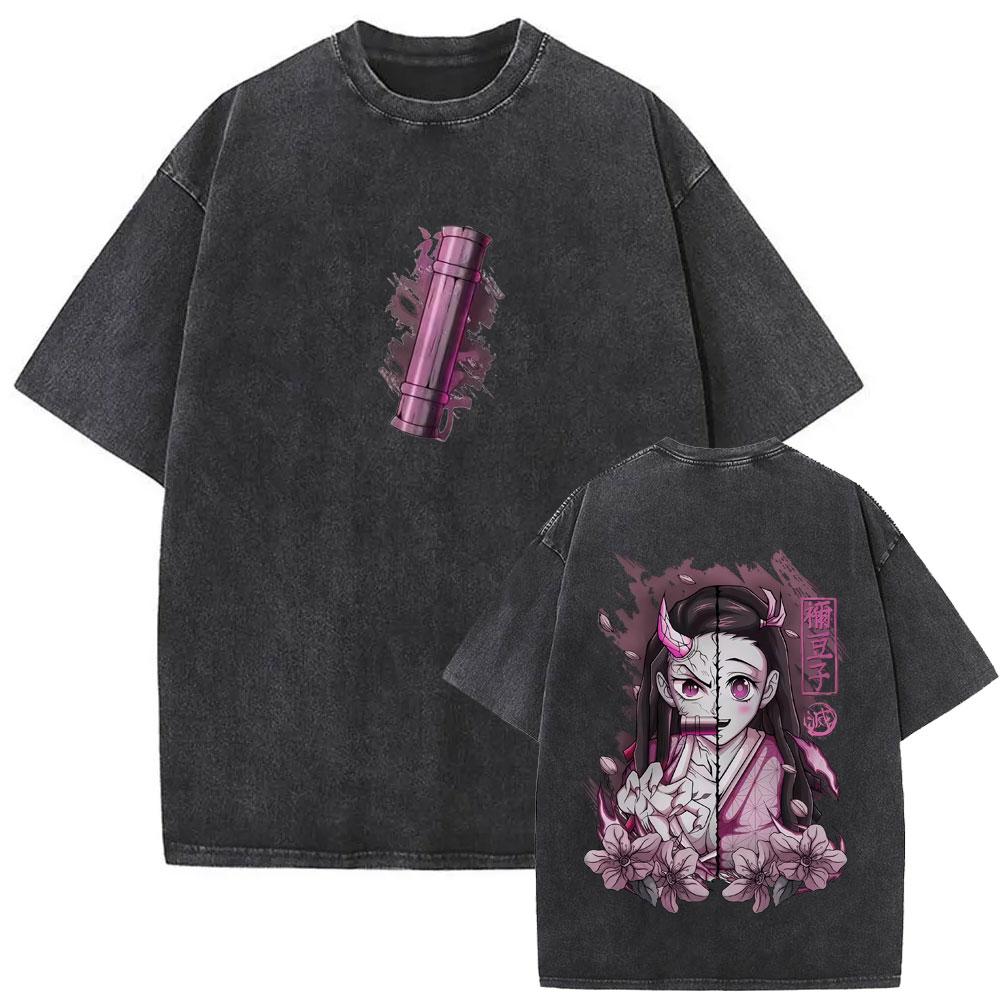 

Classical Wash Style Anime Demon Slayer T-shirt Clothing Suitable for Both Men and Women Short-sleeved Cotton S