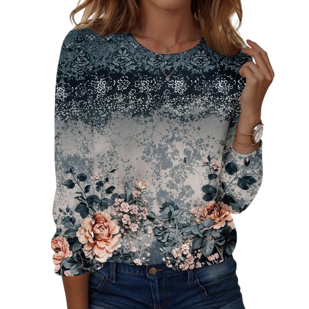 Košile s dlouhým rukávem pro ženy Roztomilý potisk Grafika Trička Halenky Běžné Velikosti Zásadní topy Pulovr