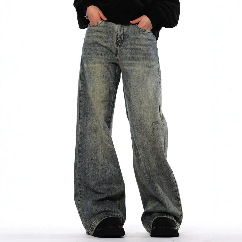 American Street Washed Old Jeans Men's Spring and Autumn Straight Loose European and American High Street Vibe Style Long Pants Spot