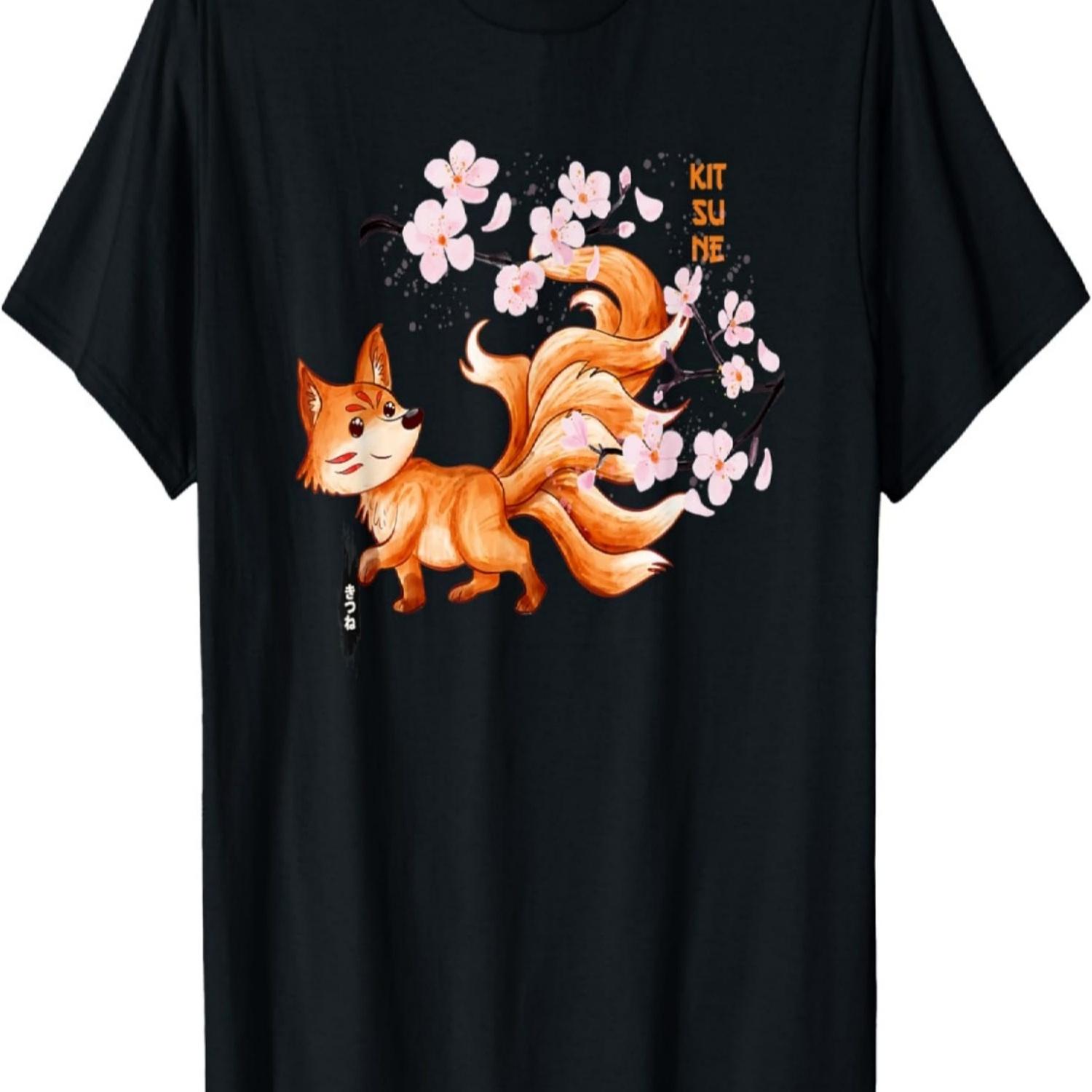 Kitsune Yokai Fox Fantasy  Folklore Cherry Blossom T-Shirt(1) S