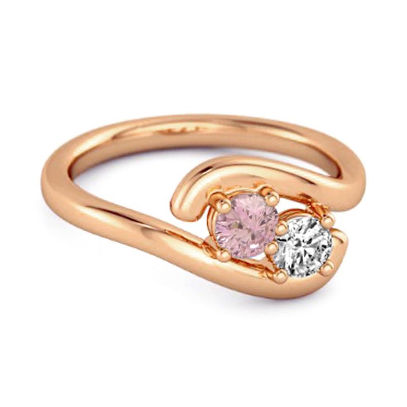 925 Sterling Silver Rose Gold Vermeil Pink Topaz Two-Stone Bypass Women Wedding Ring