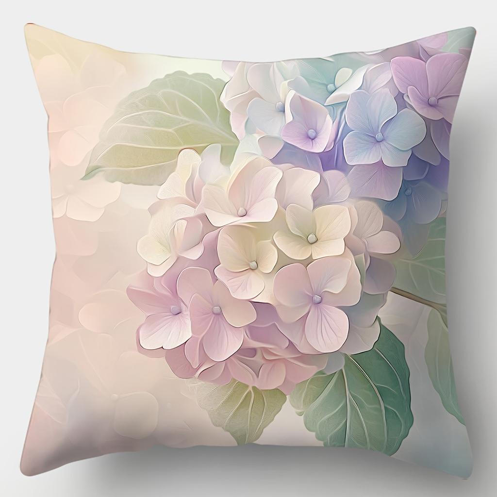 4Pcs Pastel Floral Throw Pillow Covers, Soft Watercolor Rose Hydrangea Tulip Daisy Print Cushion Cases, Spring Botanical Decor