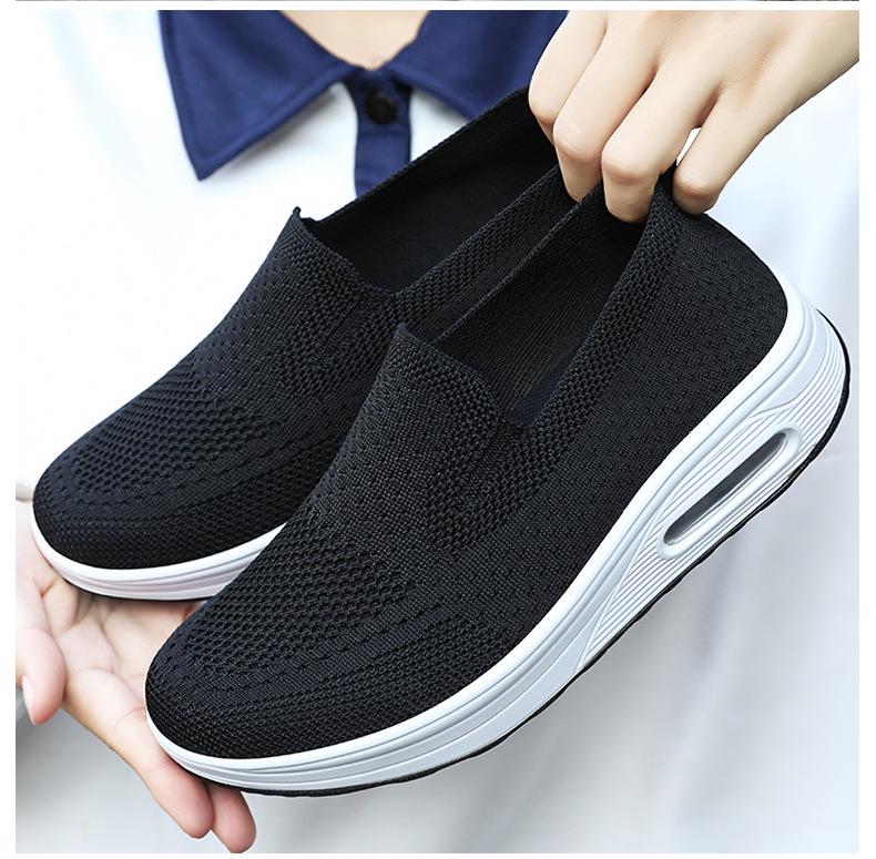 Damen Frühlings Fly-Knit Luftpolster Sneaker - Atmungsaktiv, Weiche Sohle, Höhensteigernd, Bequeme Mesh Freizeitschuhe