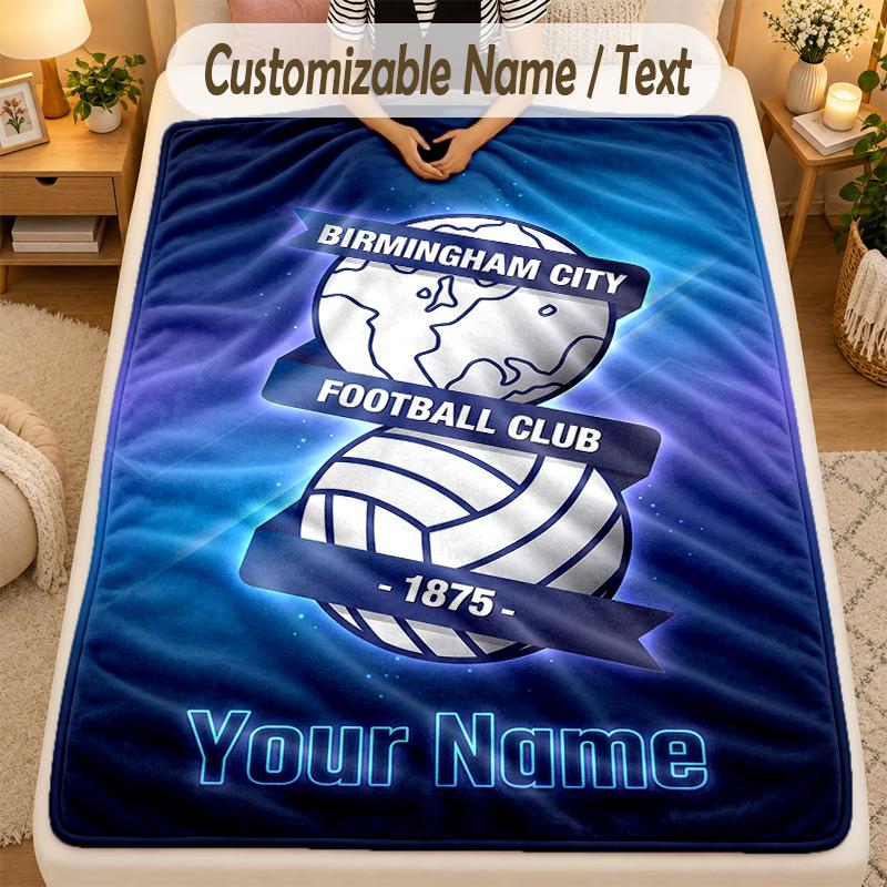 Flannel BlanketBIRMINGHAM CITY Football Custom Name Text Personalized Soft Warm Throw Blanket Home Decor Gift