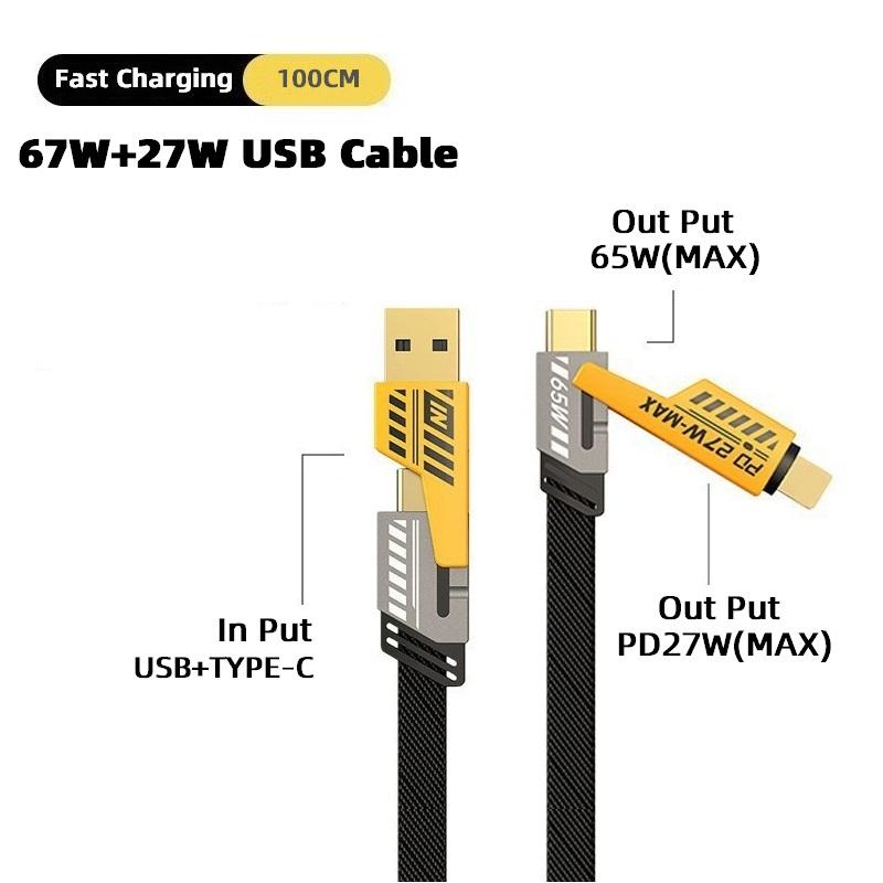 Handy Ladekabel 1M/3.28Ft 4-in-1 USB Universelles Schnellladekabel Lightning+Type C Ausgang für Android/Apple/Laptop/iPad
