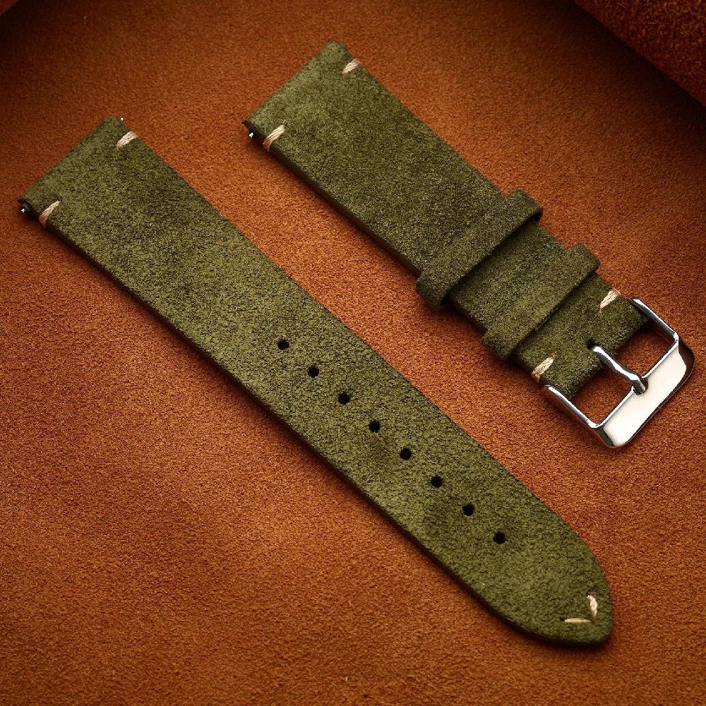 Vintage Genuine Suede Watch Straps 18mm 20mm 22mm Quick Release WatchBand Gray Brown Black Beige 14mm 16mm Wristband Accessories