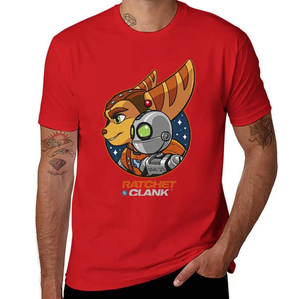 Koszulka z bohaterem Ratchet and Clank Rift Apart, figurki anime, ubrania hippie, ubrania plus size, koszulki męskie