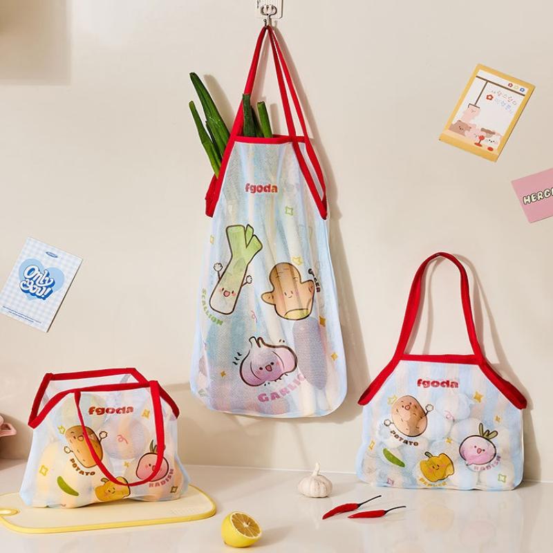 Wall-Mounted Kitchen Hanging Bag Cartoon Large Capacity Mesh Bags Hollow Breathable Vegetable Storage Bag