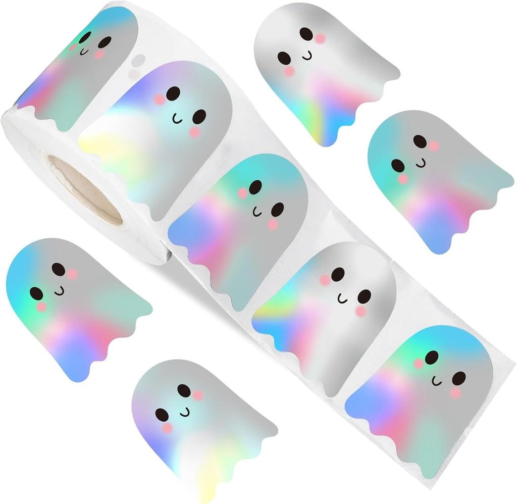 500pcs Halloween Ghost Stickers Roll Ghost Laser Stickers Decorative Self-Adhesive Paper Decals for Halloween Party Favors