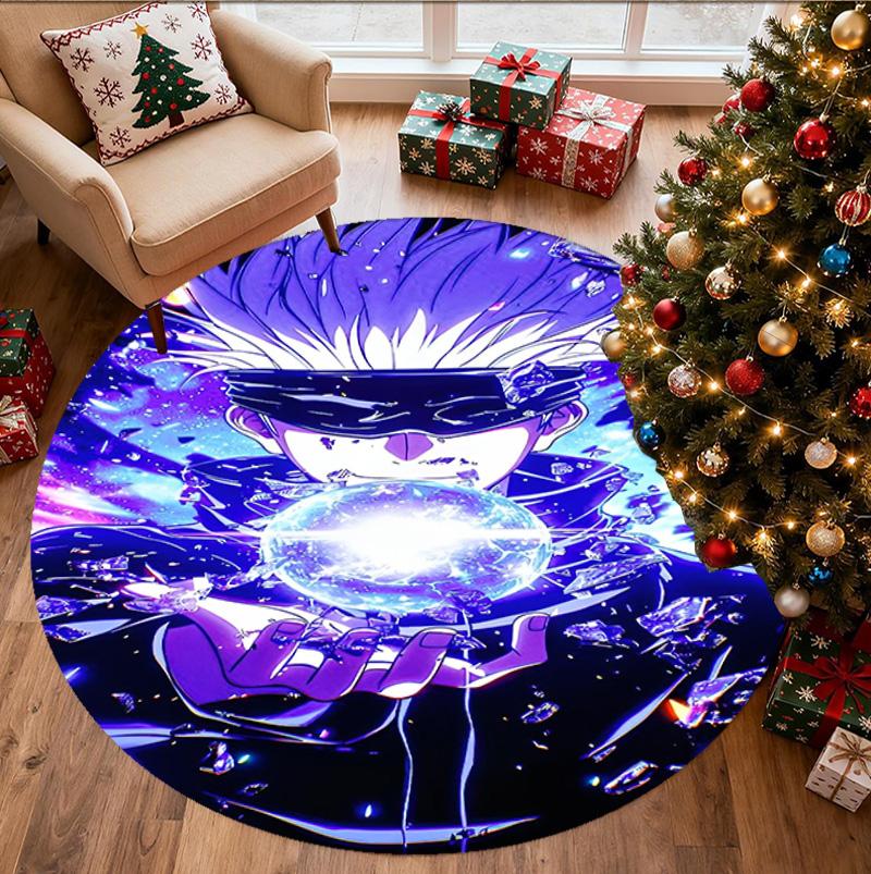 Jujutsu Kaisen Pattern Round Rug, Indoor/Outdoor Mat, for Picnic, Gameroom, Bedroom, Office, Living Room, Home Decor Carpet, Birthday Gift