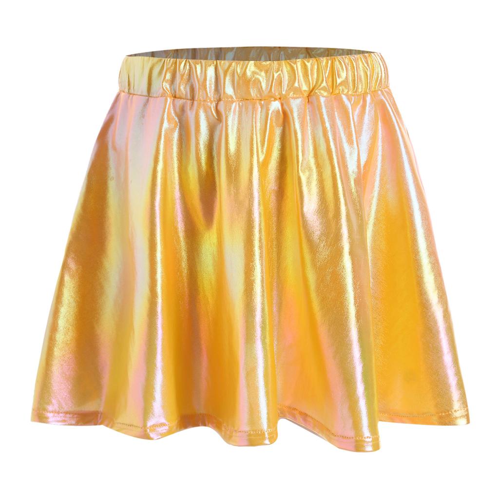 Girls Metallic Shiny Dance Skirt Elastic Waist A Line Miniskirt for Cheerleading Stage Performance