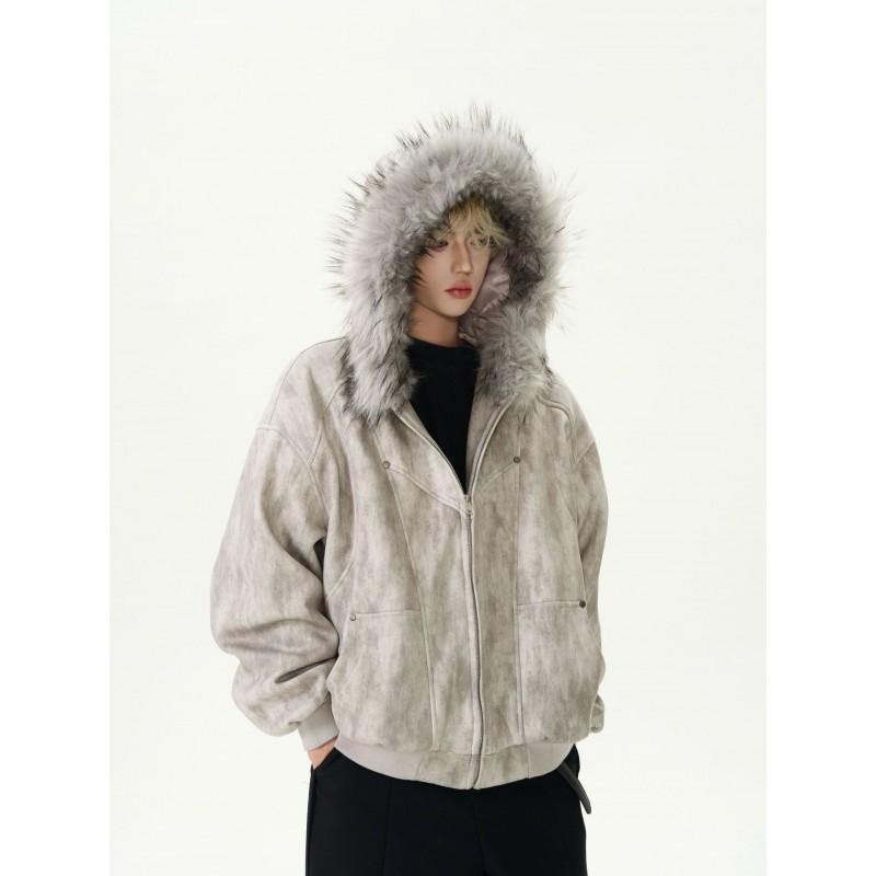 Mens Tie-Dye Thick Warm Hooded Cotton Coat Winter Casual Loose Fit Fashion Outerwear