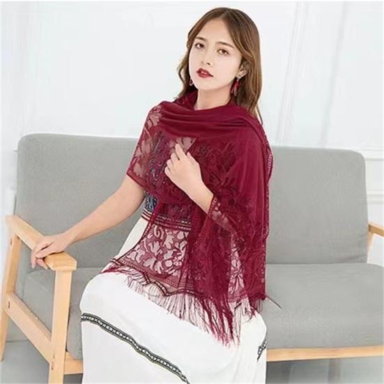 Ethnic Style Tassel Extra Long Jacquard Women Scarf Hollow Lace Cheongsam Shawl Female Accessories