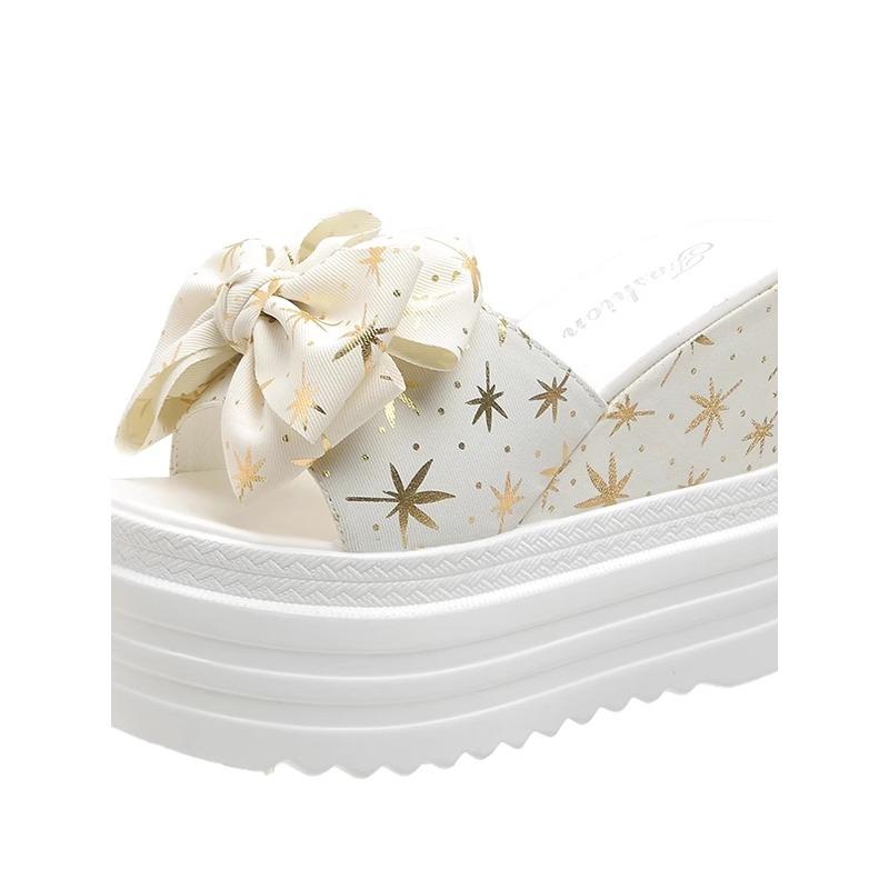 Fashion 12CM Summer Women Butterfly-knot Slippers Flip-Flops Beach Shoes Wedge Heels Slides Woman Platform Slippers  Outside Sandals