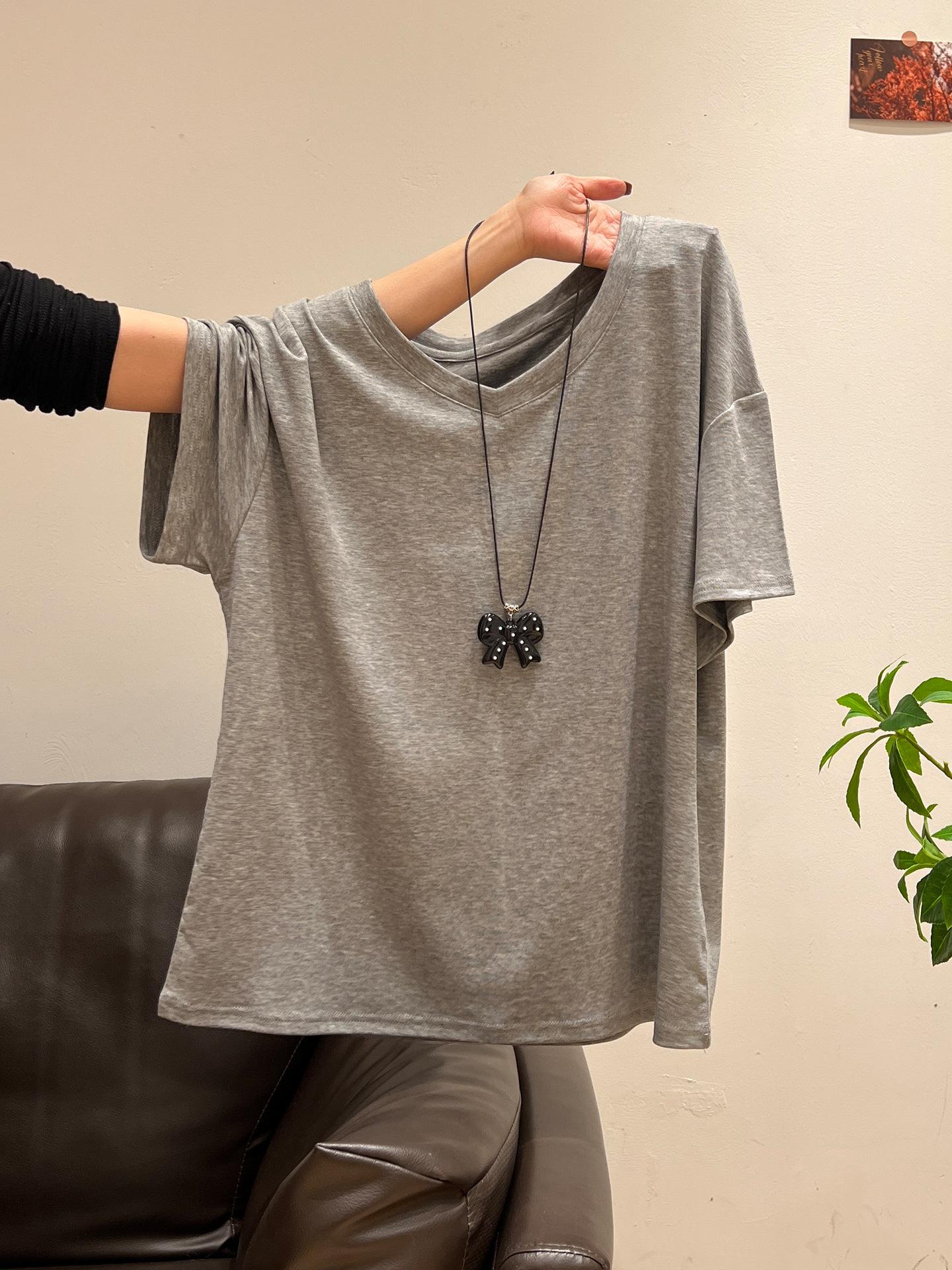 

Green Premium Versatile V-Neck Front Shoulder Short Sleeve T-Shirt Women s Summer New Loose Basic Pullover XL