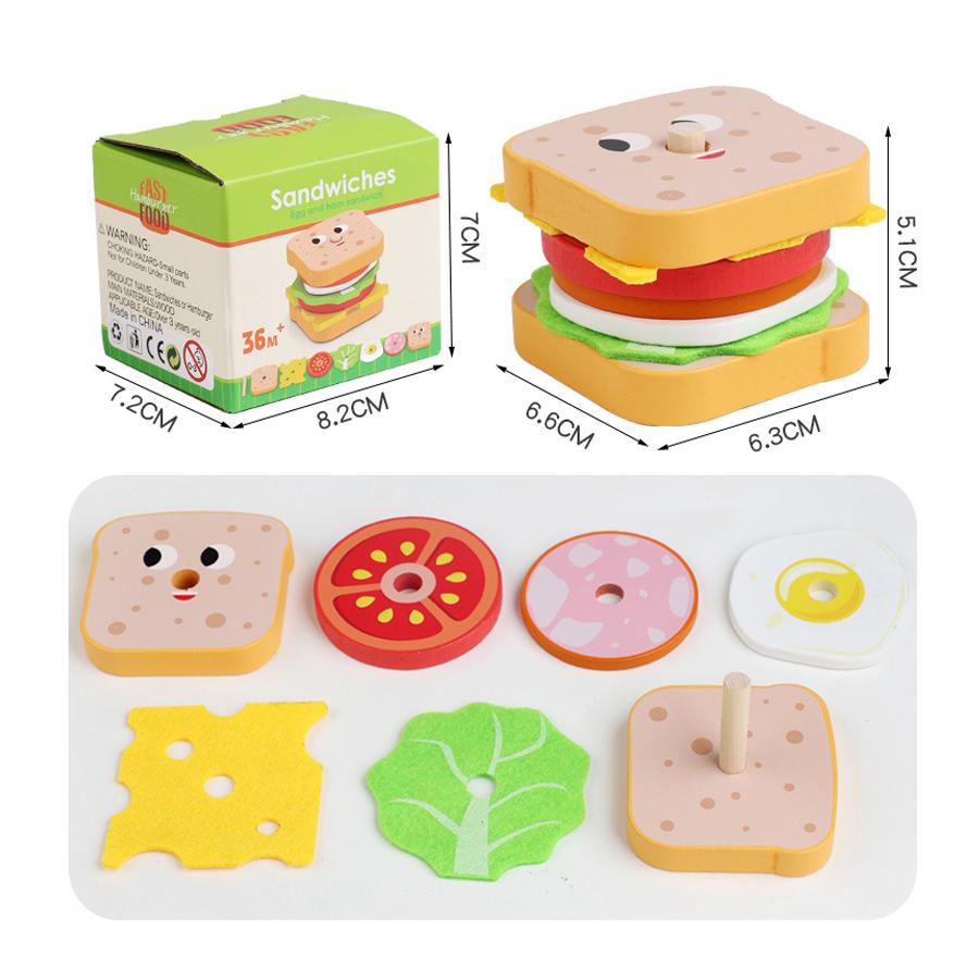 Kids Kitchen Playset Burger Fries Food Play House Games Hamburger Sandwich Stacking Cooking Kids Pretend Play Toy Christmas Gift