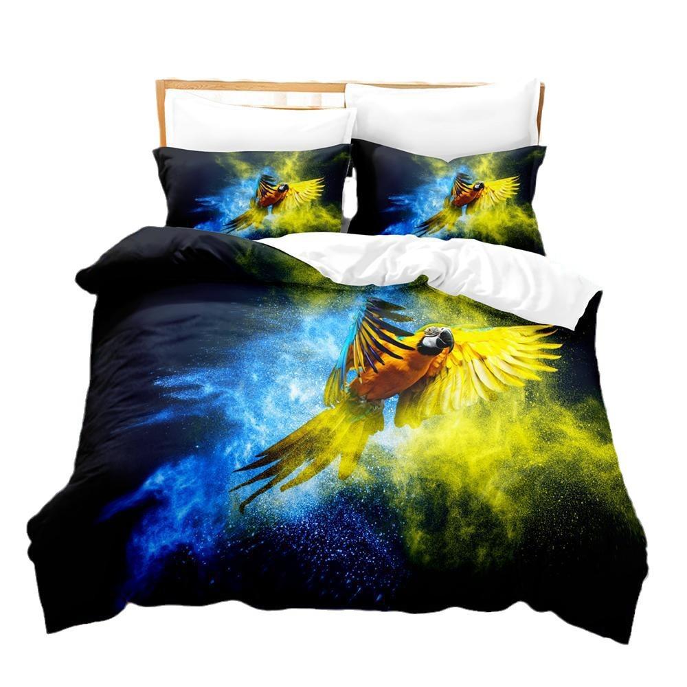 3D Digitaldruck Schleifbettwäsche Vierteiliges Set Dreiteiliges Set Papagei Spannbettlaken Bettbezug Kissen