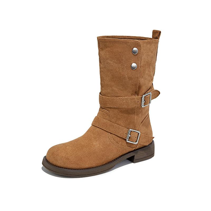 Wasteland wind western cowboy boots 2025 autumn and winter new locomotive short boots casual Martin boots versatile pile boots women