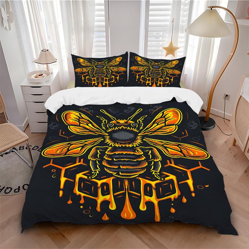 

3pc Bee Honeycomb Cover Set - 1 Quilt Cover + 2 Pillowcases, All Seasons Bedroom Setting, Perfect for Home059 135x200cm