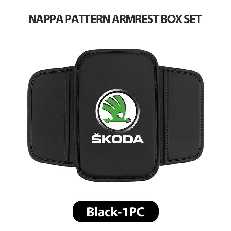 NAWR1 Leather Car Armrest Box Pad Central Arm Rest Storage Pocket Protective Cover For Skoda Kamiq Karoq Octavia 2 3 Rapid Scala Kami