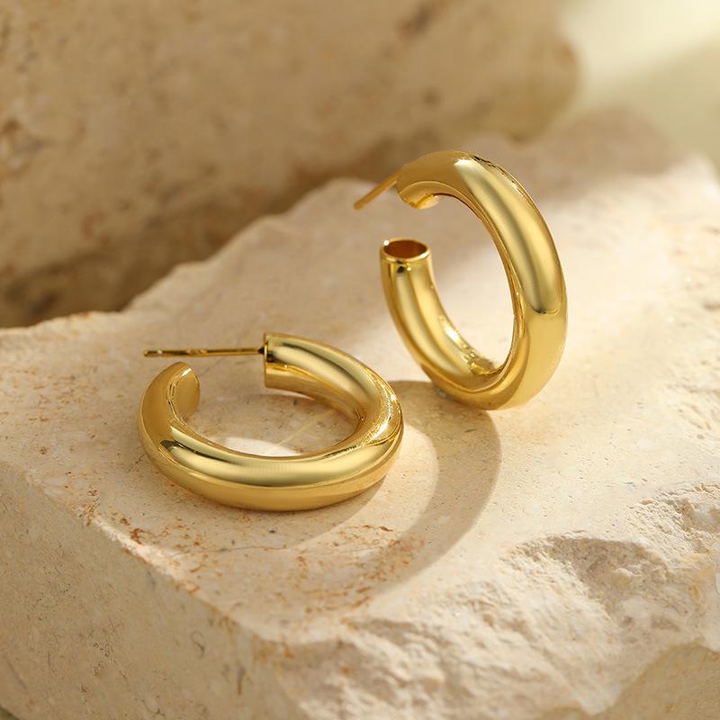 

Серьги-кольца из серебра 925 пробы Banyan Tree, полированные, C-образной формы, толстые, для женщин 925 Silver