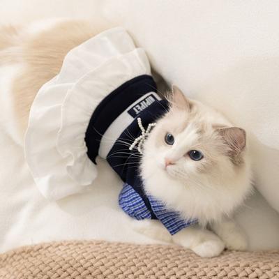 Cat Gown Soft Cat Bowknot Dress Shirt Collar Preppy Style Dog Shirt Dress Cute Creative Pet Summer Clothes Pet Party