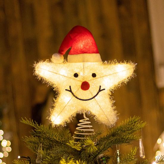 Christmas Tree Topper Star Warm White Holiday Light LED Lighted Star Topper Easy Installation Xmas Decoration for Indoor Trees