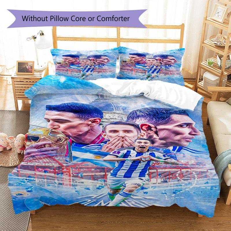 Stampa Omaggio Coppa del Mondo Stella del Calcio Argentino Set Copripiumino 3 Pezzi Biancheria da Letto Sportiva Senza Federe o Piumino