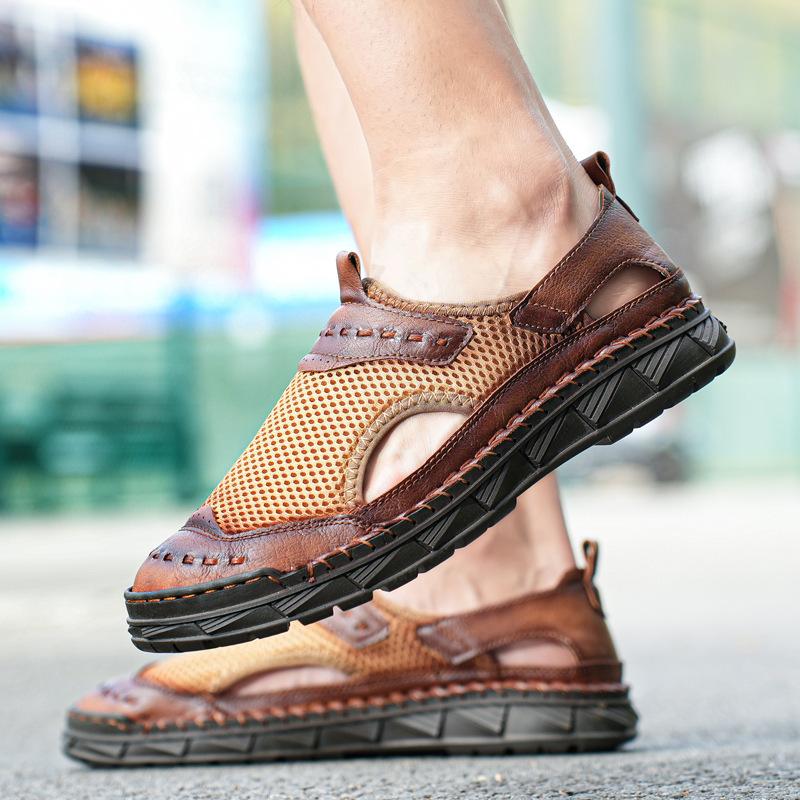 New Large Size Men's Casual Single Shoes Spring and Autumn Mesh Hollow Shoes Breathable Fashion Hand-sewn Men's Shoes