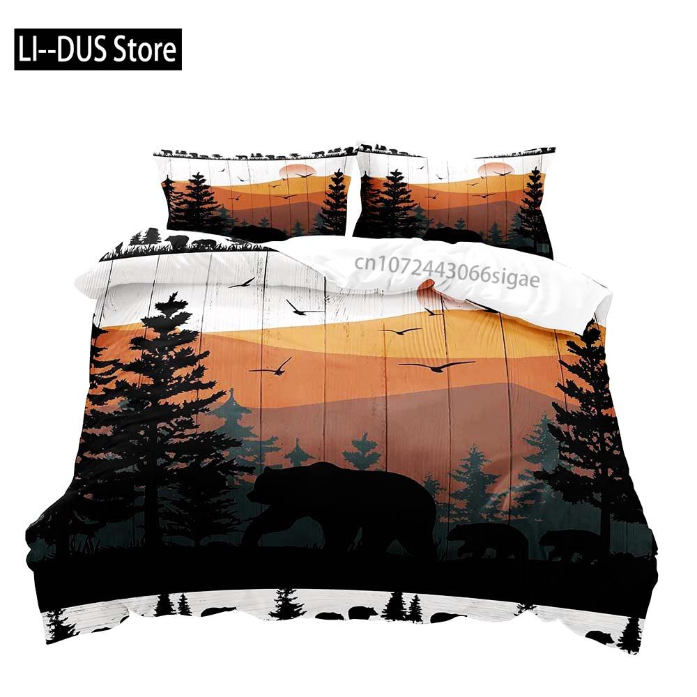 Farmhouse Bedding Sets Deer Elk Moose Mountain Woodland Animals Duvet Cover, Rustic Bedroom Decor, 2 Pillowcases Bedroom Decor