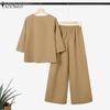 ZANZEA Women Long Sleeve Blouse and Pants Casual Two Piece Suit Sets