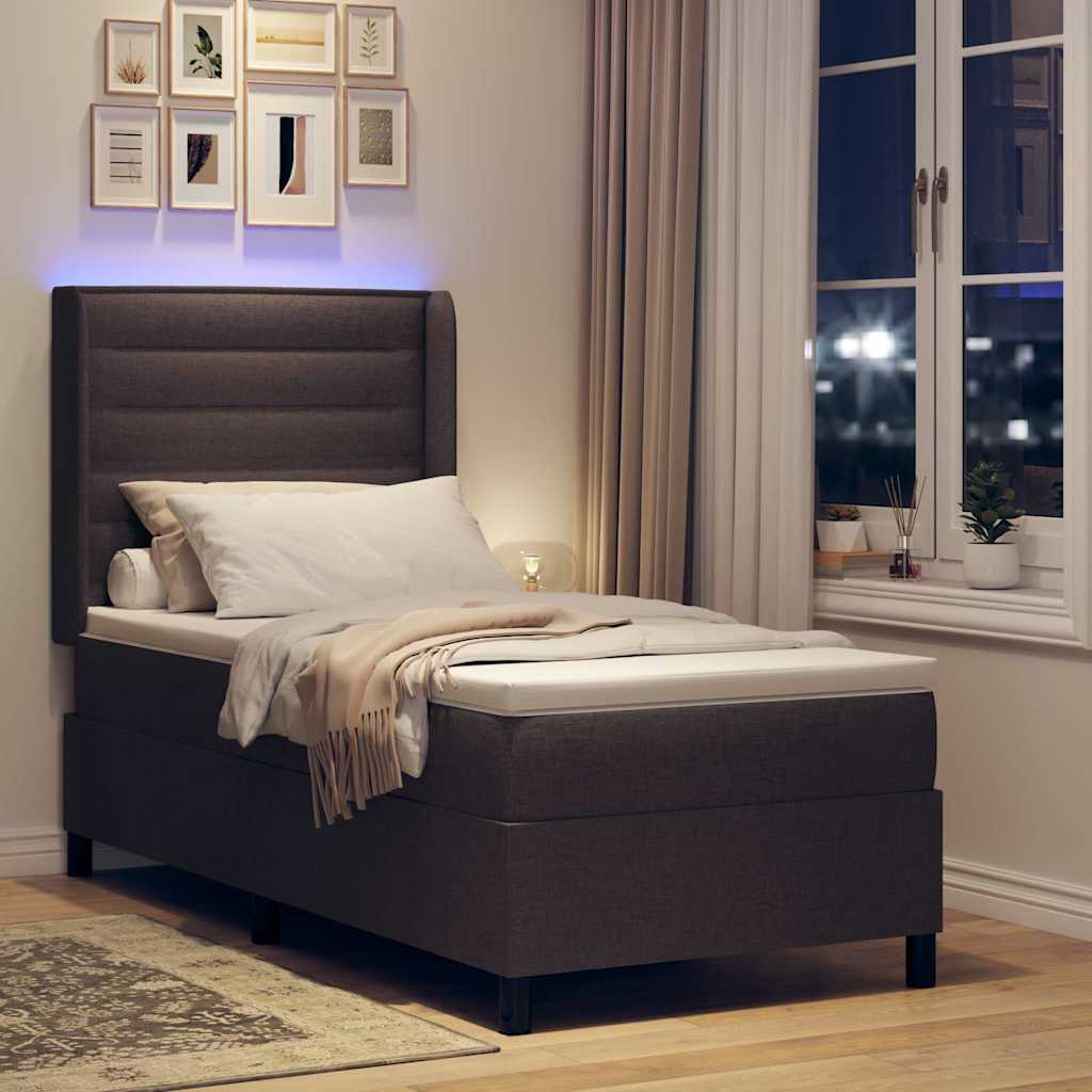 LED Box Spring Bed with Mattress Dark Brown 80 x 200 cm Fabric