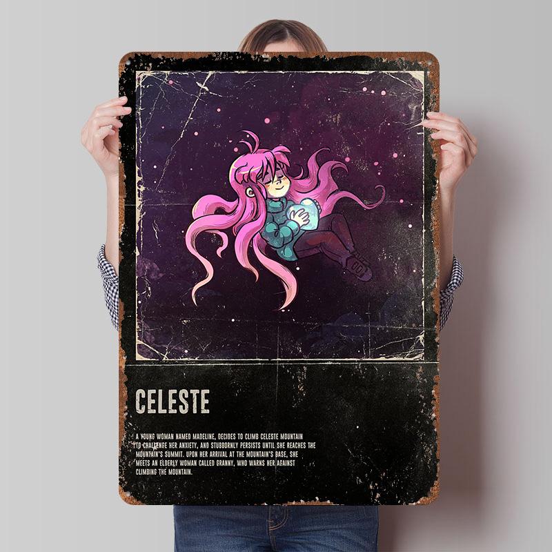 

Celeste Game Poster Customized Wall Art Vintage Metal Signs Retro Tin Plaque for Man Cave Interior Decoration Living Room Decor 7.9x11.8In(20x30cm)