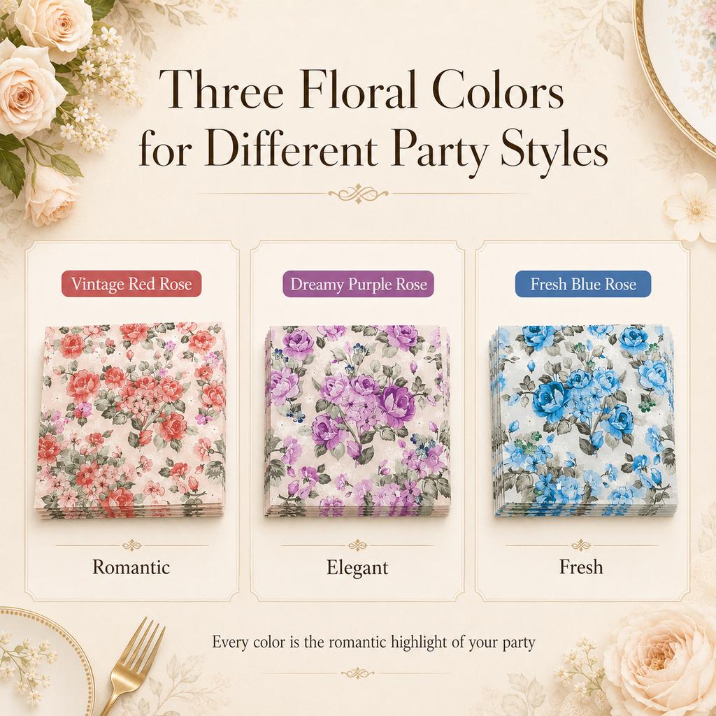 Vintage Floral Rose Paper Napkins 20Pcs Party Table Decor