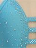 Girls Latin Dance Crop Top Halter Sleeveless Crisscross Back Mesh Patchwork Sparkling Rhinestones Vest