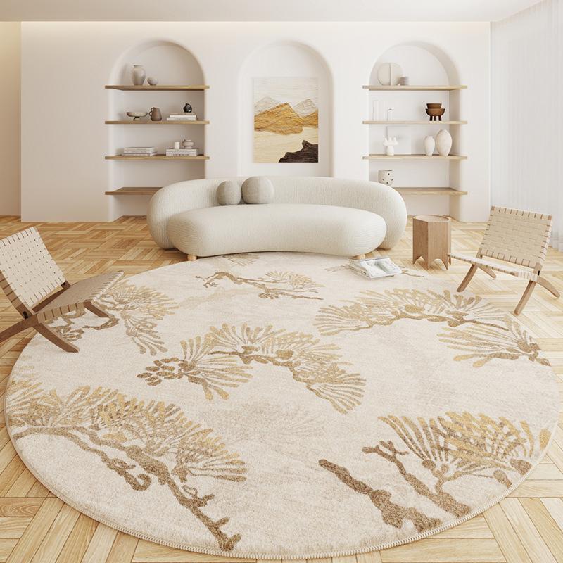 Cream Style Living Room Decoration Round Carpet Light Luxury Rugs for Bedroom Fluffy Soft Study Rug Thick Plush Lounge Floor Mat