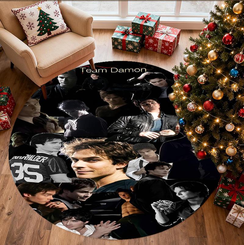 Damon Salvatore Pattern Round Rug, Indoor/Outdoor Mat, for Picnic, Gameroom, Bedroom, Office, Living Room, Home Decor Carpet, Birthday Gift