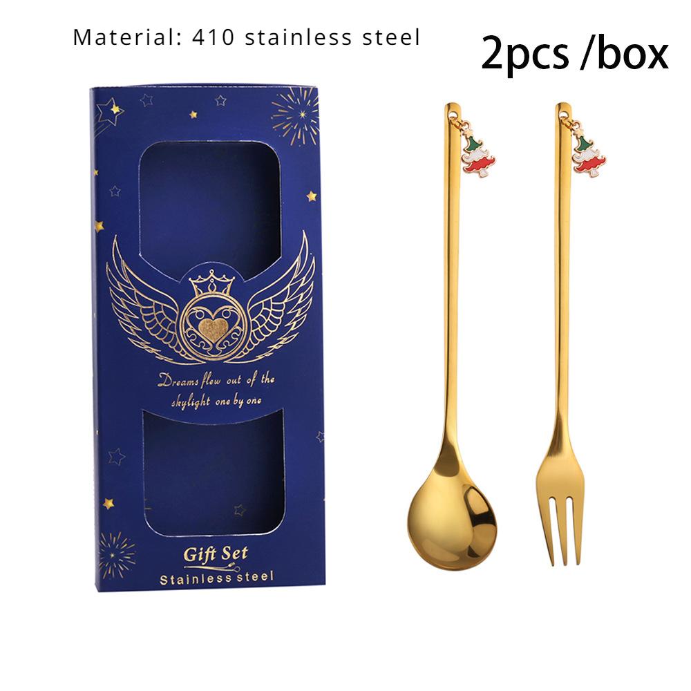 HANYANG Stainless Steel Christmas Dessert Spoon and Fork Gift Set Fruit Fork Father Christmas Coffee Spoon Hotel Household Tableware