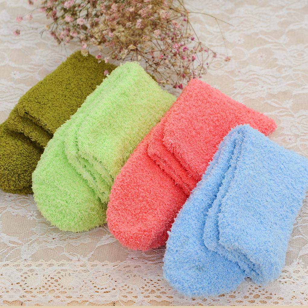 1 Pair Comfortable Home Women Multi-color Mid Pair Comfortable Calf High Socks Coral Fleece Floor Antiskid Casual Socks