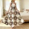 U-Neck Long Dress Geometric Collection Loose Fit,Lightweight Sleeveless,Chic Simple Summer Women's Wear,Versatile for Beach Vacation,Daily & Home Use