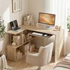 Corner Desk, 120 x 100 x 76 cm, L-Shaped Computer Desk, Keyboard Tray, 4 Open Compartments, Natural