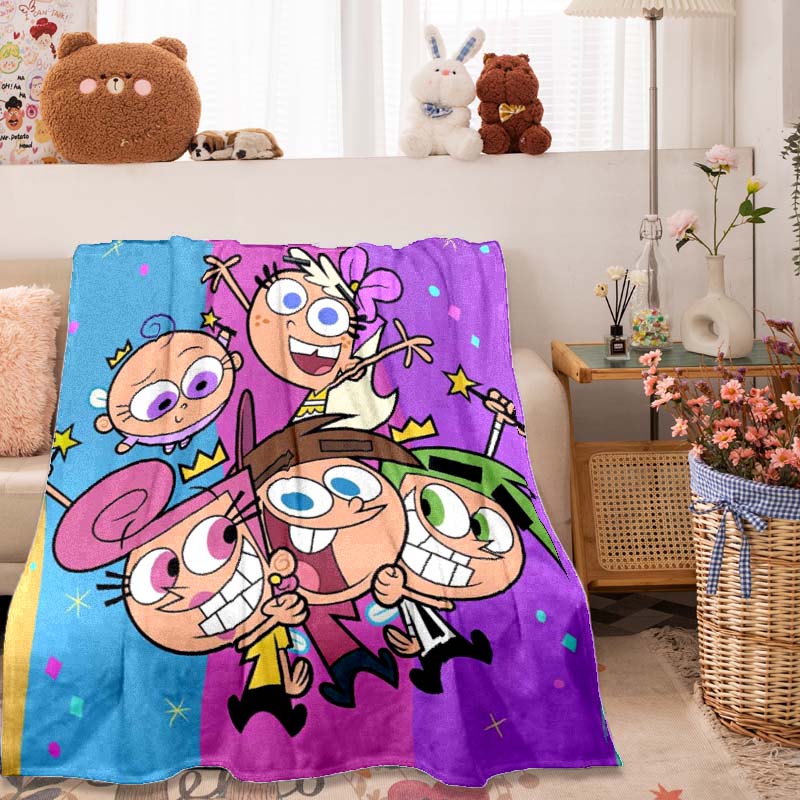 3D printed The Fairly OddParents pattern flannel blanket, soft and warm, suitable for sofas, beds, picnics, offices, camping, etc.