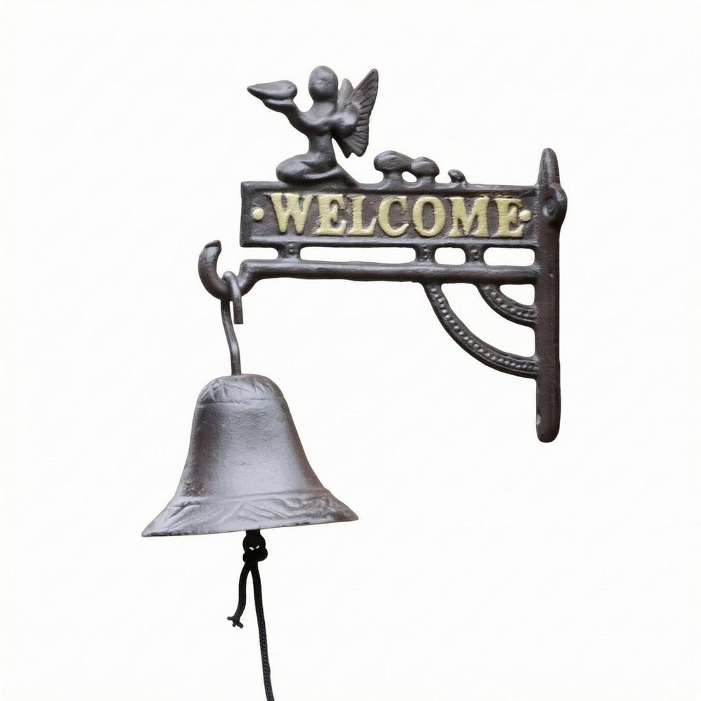 Wandmontierte Gusseisen-Glocke mit Willkommensschild für den Außenbereich, für Garten, Bar