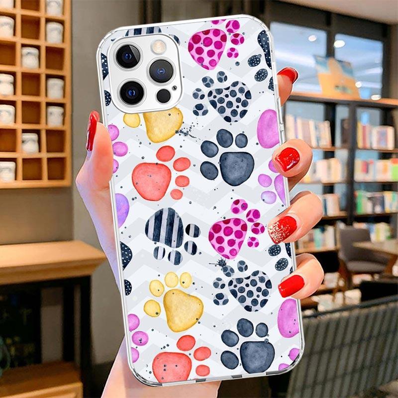 Dog Footprint Paw Cute Cover Phone Case For iPhone 16 17 Air 15 14 Pro Max 16E Phone Case 13 Mini 12 11 7 SE 8 Print Pattern Fit
